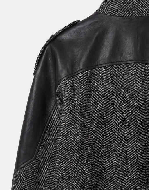 ASOS DESIGN spliced formal bomber jacket in salt and pepper, 7 of 7
