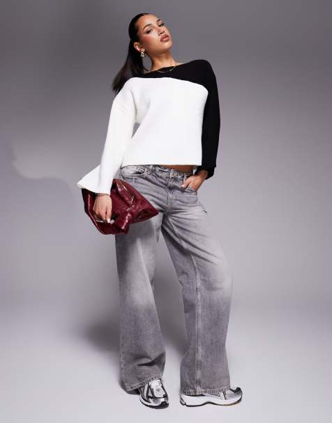 ASOS DESIGN spliced knitted jumper with contrast panels in black - view 1