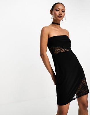 ASOS DESIGN spliced lace bandeau mini dress in black - ASOS Price Checker