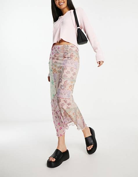 ASOS DESIGN spliced midi skirt with asymmetric hem in floral print