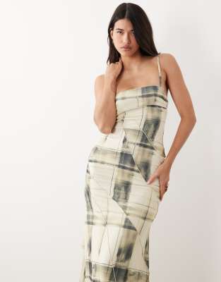 Asos Design Spliced Printed Plaid Cami Maxi Dress In Multi