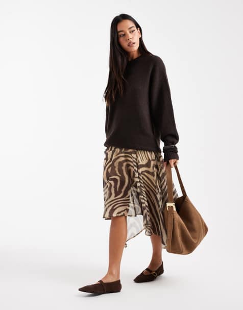 ASOS DESIGN spliced seams asymmetric skirt in zebra print - view 1