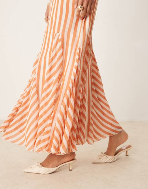 ASOS DESIGN spliced striped cami maxi dress with godets in rust stripe