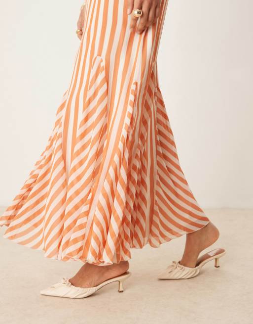 ASOS DESIGN spliced stripe cami maxi dress with godets in rust stripe