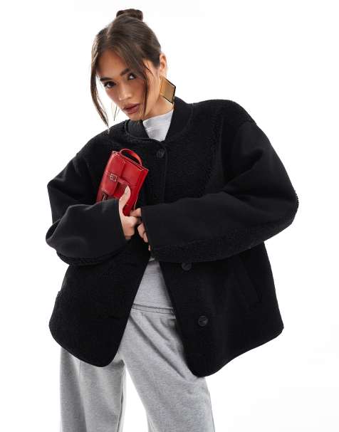 ASOS DESIGN spliced teddy formal jacket in black - view 1