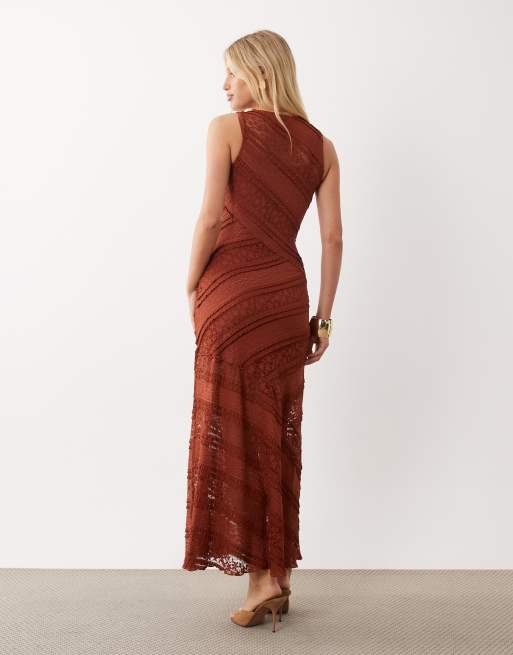 ASOS DESIGN spliced tiered lace midi dress in rust, 2 of 4