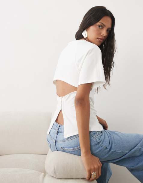 ASOS DESIGN split back detail raglan sleeve top in white - view 1