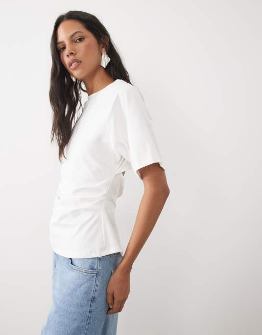 ASOS DESIGN split back detail raglan sleeve top in white, 3 of 4