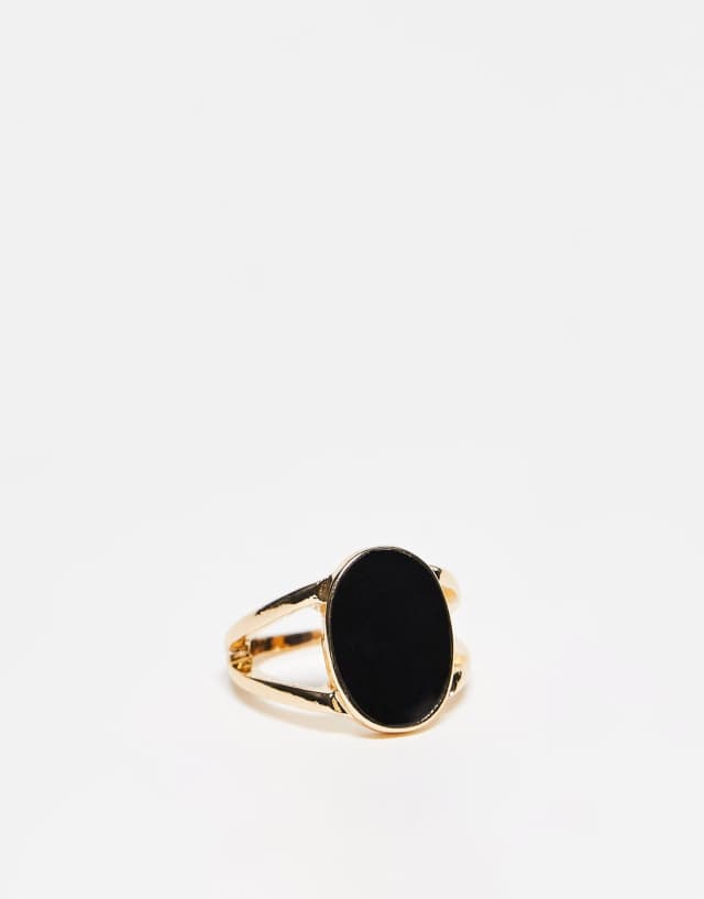 ASOS DESIGN split band ring with black enamel design in gold tone