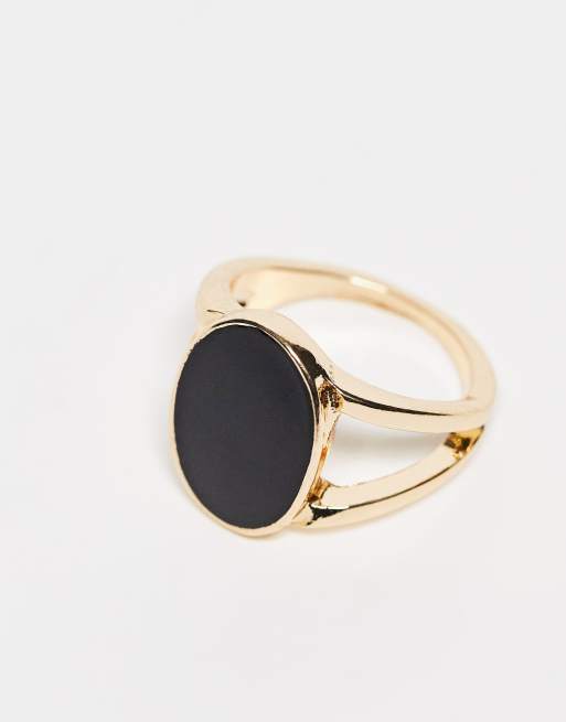 ASOS DESIGN split band ring with black enamel design in gold tone, 4 of 4