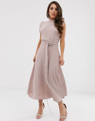 high neck midi skater dress