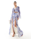 [ASOS DESIGN] ASOS DESIGN split front button detail maxi skirt in blue zebra print (part of a set) 8 Blue Zebra print