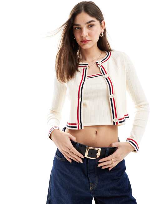 ASOS DESIGN split front cardigan with tipping detail (part of a set)