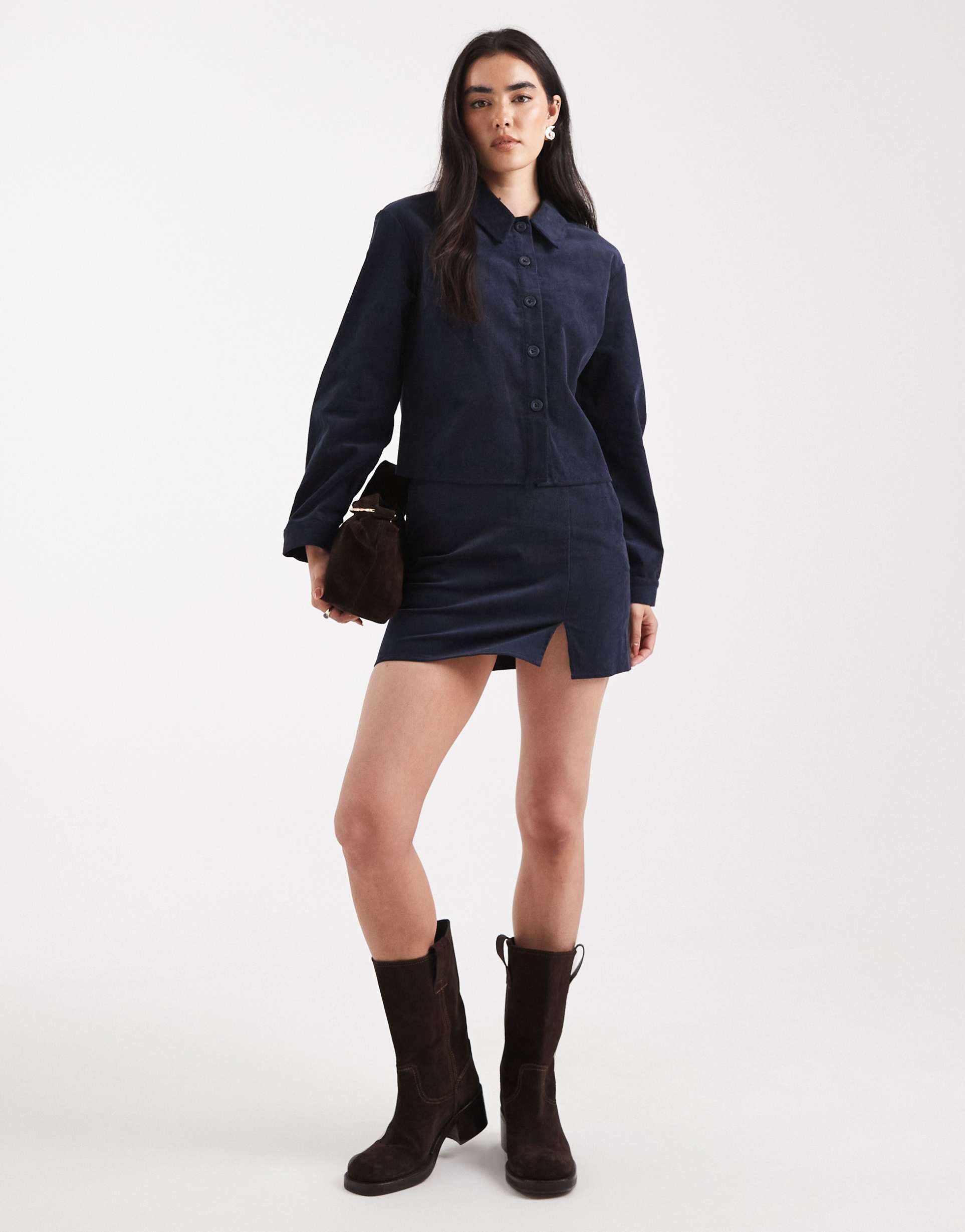 ASOS DESIGN split front corduroy co-ord  mini skirt in navy
