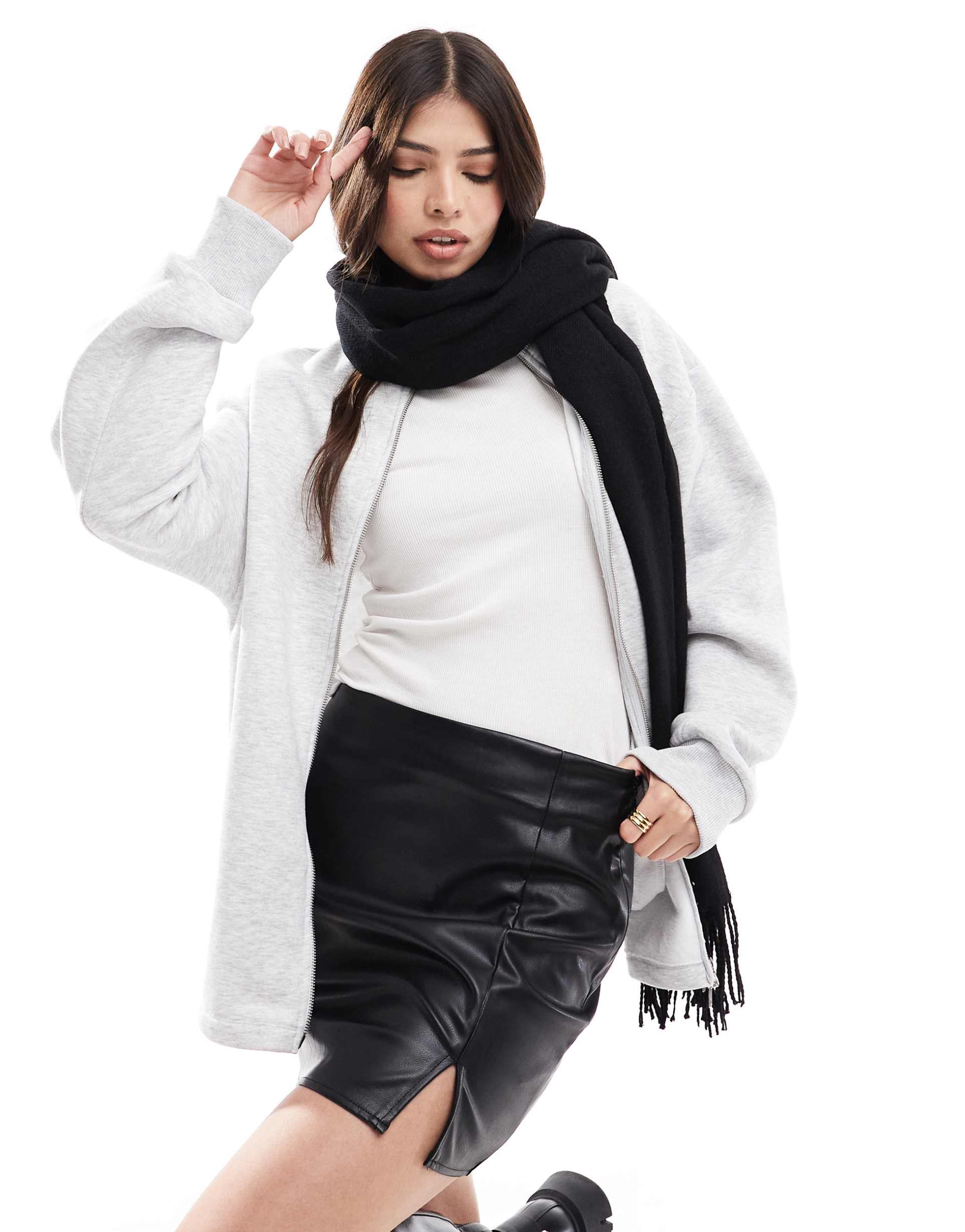 asos design split front leather look mini skirt in black