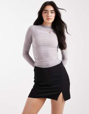 Asos Design Split Front Mini Skirt-black In Pink