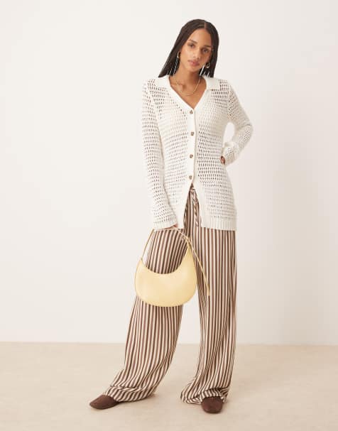ASOS DESIGN split front open stitch cardigan in cream - view 1
