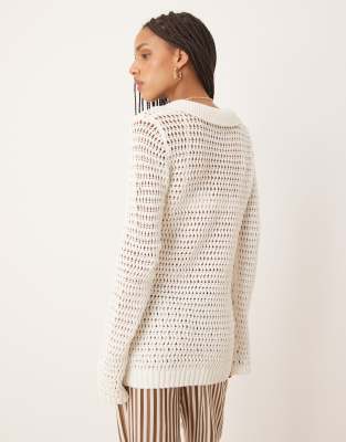 Asos Design Split Front Open Stitch Cardigan In White