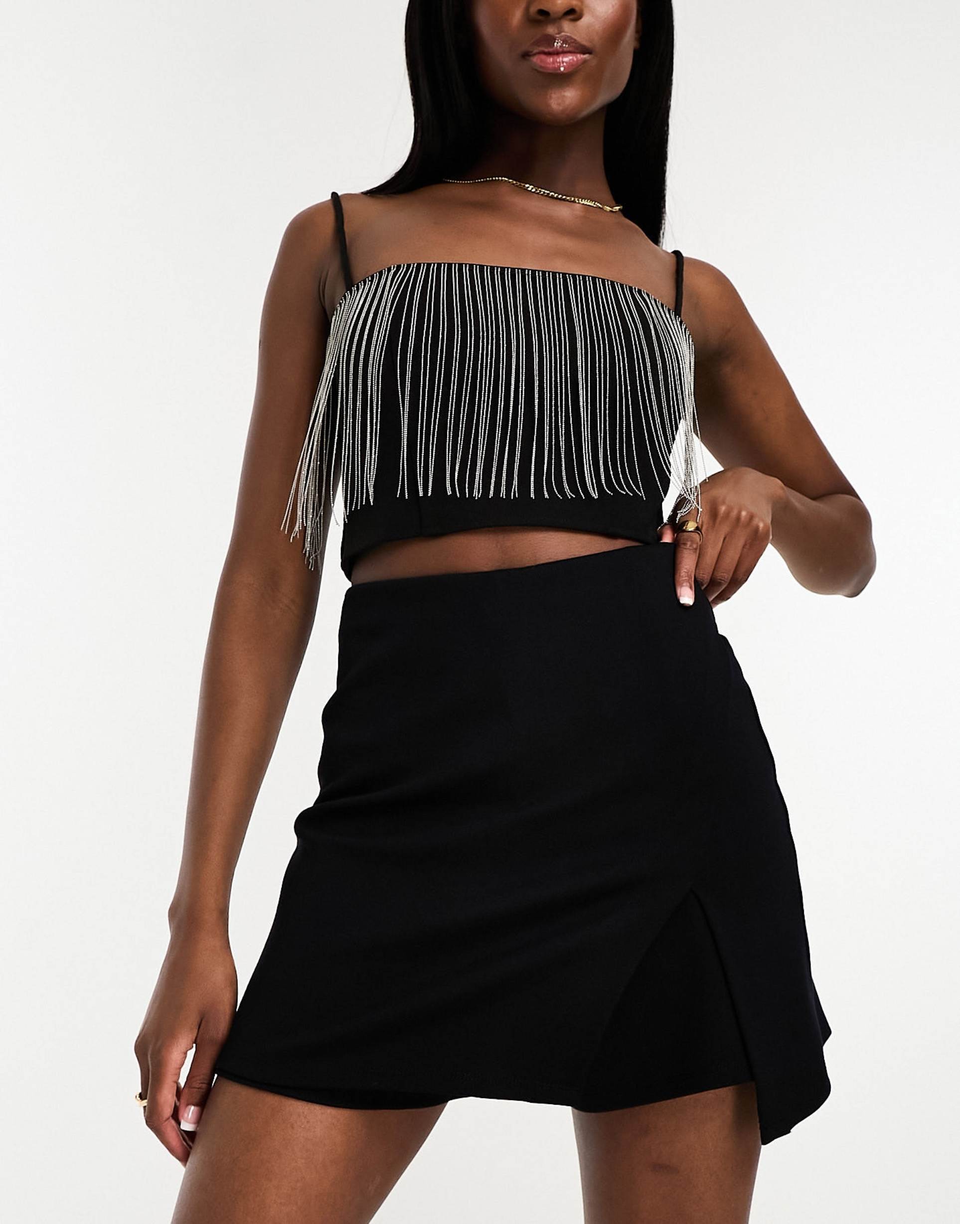 asos design split front skort in black