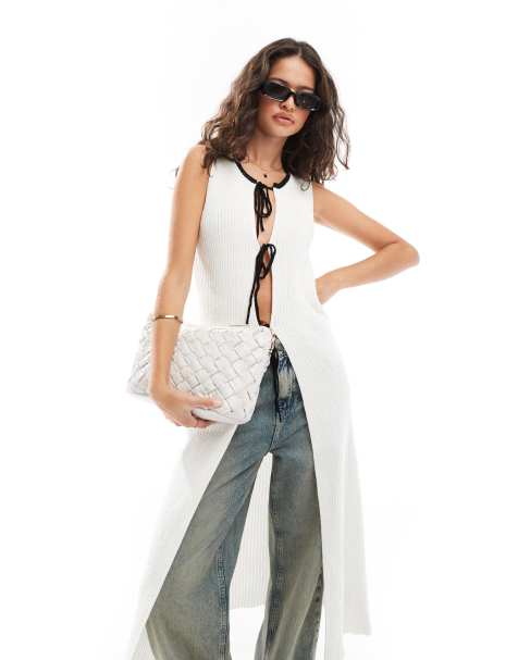 ASOS DESIGN split front waistcoat in boucle yarn with tipping in mono - view 1