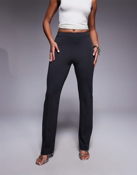 ASOS DESIGN split hem straight leg pants with pintuck in charcoal - view 1