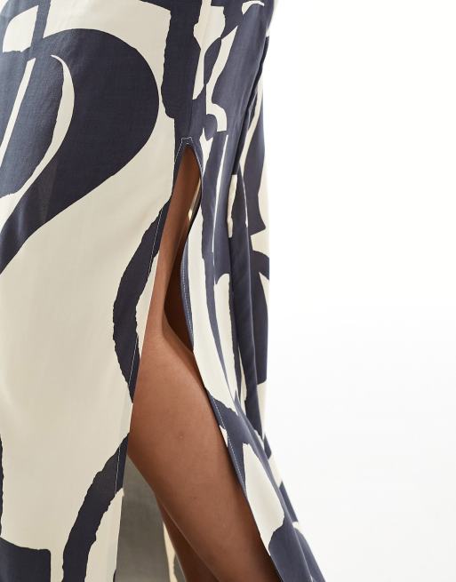 Asos design pleated midi skirt in mono abstract print hotsell