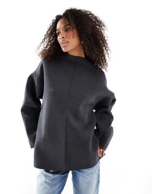 ASOS DESIGN ASOS DESIGN split side wide long sleeve sweat in scuba fabric in charcoal-Grey
