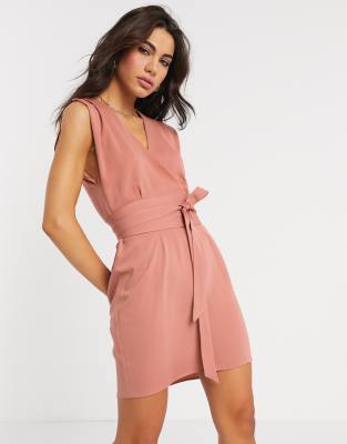asos design split sleeve midi dress with obi belt