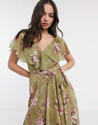 asos design maxi dress with cape back and dipped hem in light floral print