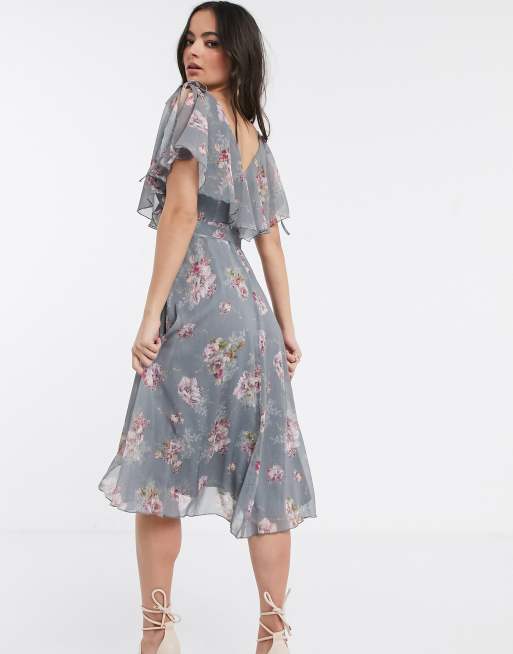 Asos design midi dress with cape back store and dipped hem