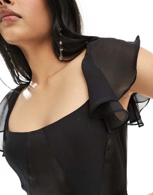 black satin insert draped chiffon midi dress Kiko Satin Chiffon Midi Dress - Berry
