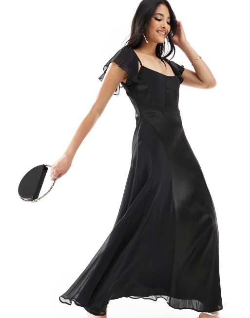 black satin insert draped chiffon midi dress Kiko Satin Chiffon Midi Dress - Berry