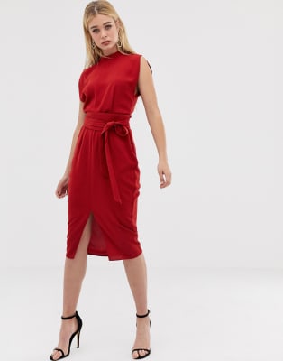 asos design split sleeve mini dress with obi belt