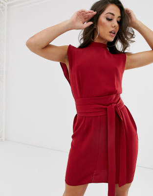 asos design split sleeve midi dress with obi belt