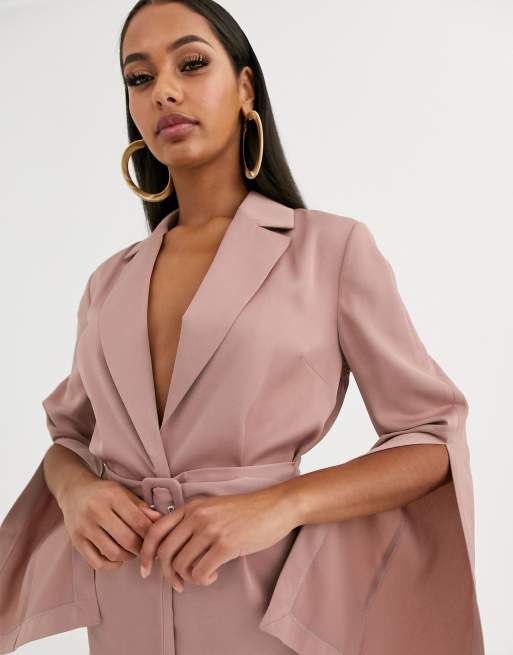 ASOS DESIGN split sleeve wrap waist longline blazer