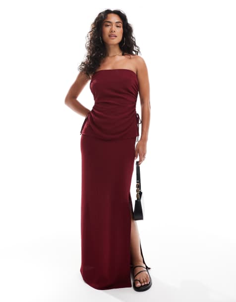 ASOS DESIGN co-ord maxi skirt in wine