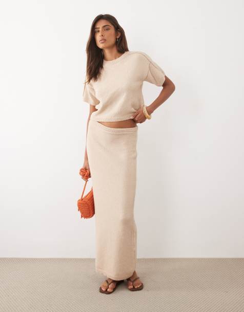 ASOS DESIGN knitted cotton boucle maxi skirt co-ord in ecru