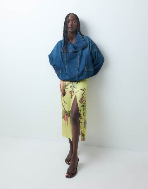 ASOS DESIGN spódnica maxi z detalem mandarynkowym, część zestawu, z rozcięciem, żółta we wzór kwiatowy - view 1