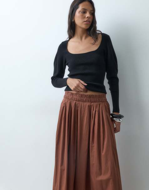 ASOS DESIGN spódnica maxi z elastyczną talią i obszernym fasonem w kolorze brązowym - view 1