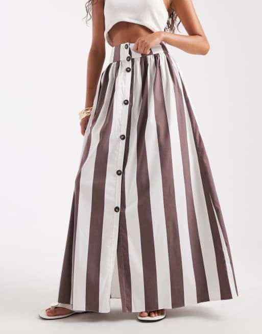 ASOS DESIGN – Spódnica maxi z guzikami z przodu w brązowe paski, 2 z 5