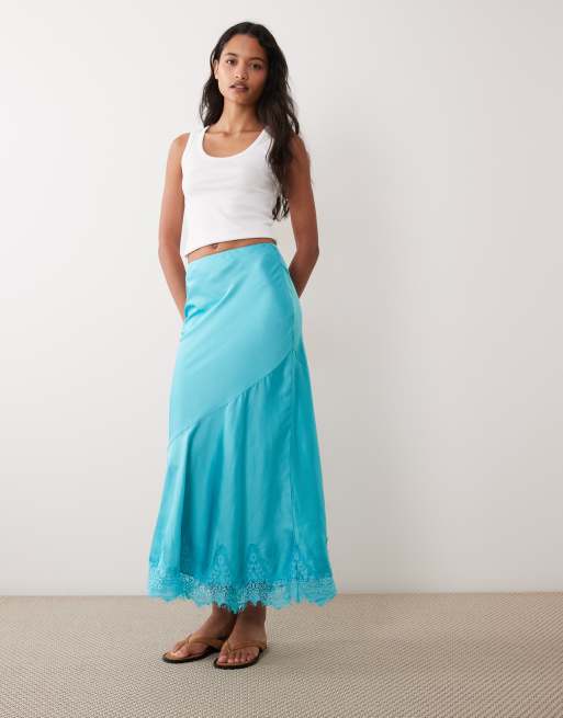 ASOS DESIGN spódnica maxi z koronkowym dołem typu fishtail w kolorze turkusowym