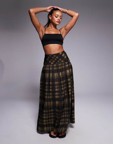 ASOS DESIGN dropped waist maxi skirt in blurred check