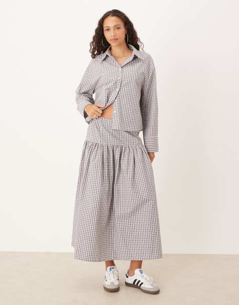 ASOS DESIGN drop waist circle maxi skirt in check