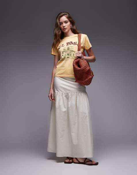 ASOS DESIGN linen blend drop waist maxi skirt in ecru