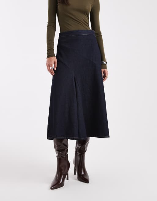 ASOS DESIGN – Spódnica midi z godetami w kolorze indygo, 2 z 5
