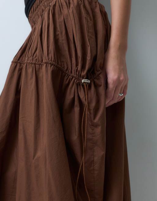 ASOS DESIGN spódnica midi z regulowanym ściągaczem i kieszeniami w kolorze brązowym, 4 z 5