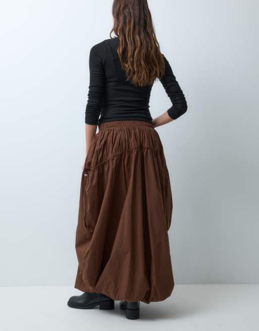 ASOS DESIGN spódnica midi z regulowanym ściągaczem i kieszeniami w kolorze brązowym, 5 z 5