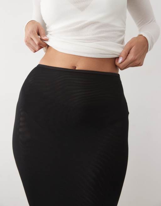 ASOS DESIGN spódnica midi z siateczki, przezroczysta, czarna, 3 z 5
