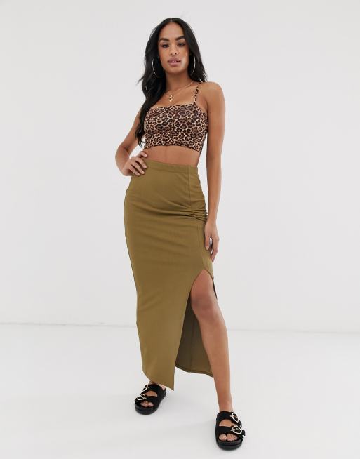 ASOS DESIGN – Spódnica ołówkowa maxi z marszczeniem z przodu, z prążkowanego materiału