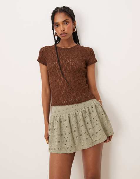 ASOS DESIGN – Spódnicospodnie mini ze średnim stanem w kolorze szałwii z haftem angielskim - view 1